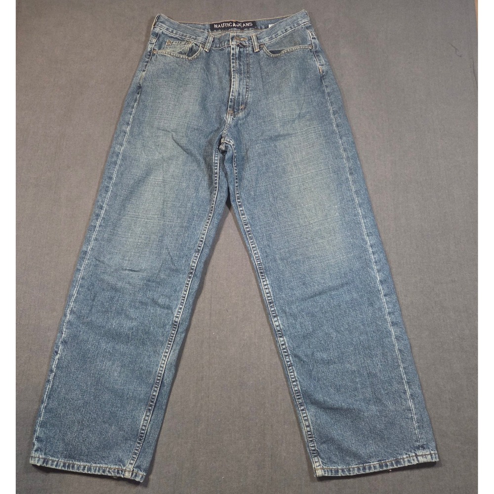 Vtg Nautica Jeans Denim Mens 34x29  Blue Relaxed Straight Leg Distressed 90s